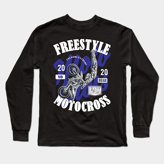 Freestyle Motocross FMX No Fear Blue Long Sleeve T-Shirt by Hariolf´s Mega Store